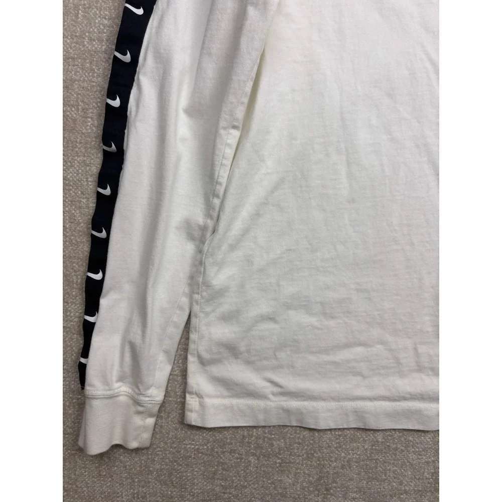 Nike Mens Long Sleeve T-Shirt White Swoosh Logo Tape Arm Graphic Size Small